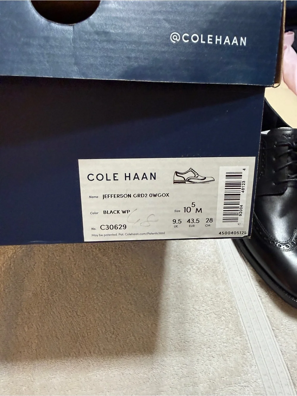 Cole Haan Black Leather Wingtip Derby
